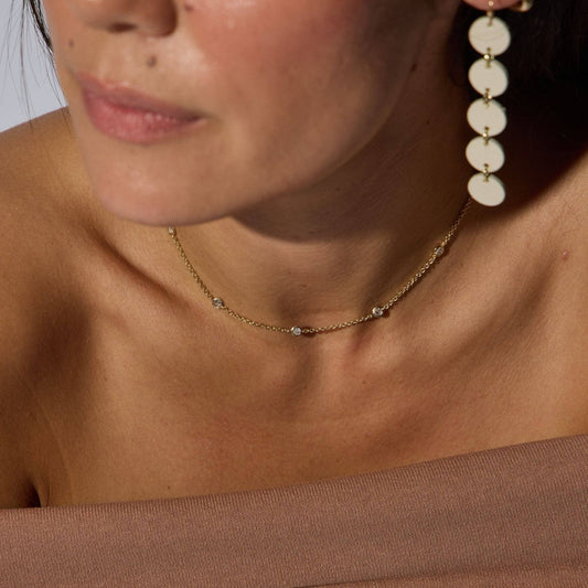 Gold CZ Delicate Saturn Chain Necklace