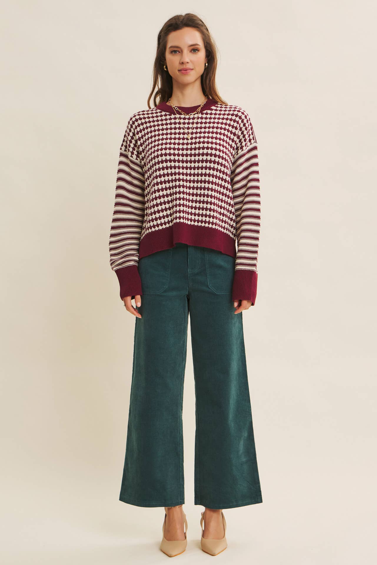 Navy Mixed Knit Stripe Pullover