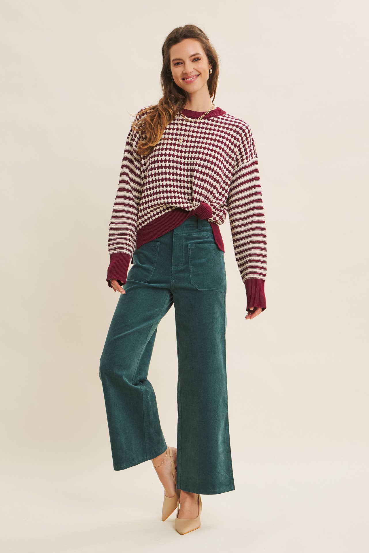 Navy Mixed Knit Stripe Pullover