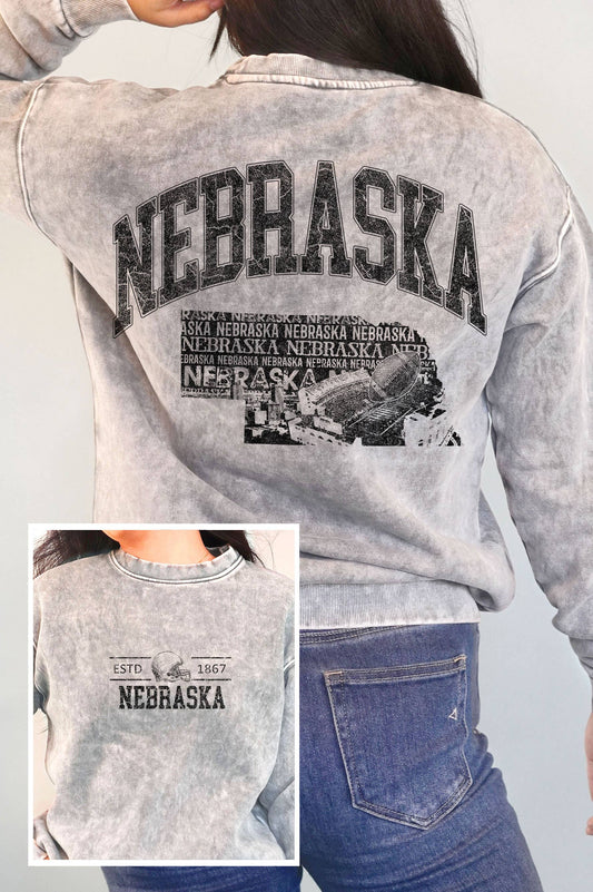 NEBRASKA STATE F&B MINERAL GRAPHIC BRUSHED SWEATSHIRTS: GREY