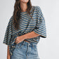 Oversized Stripe Boyfriend Tee I Pink
