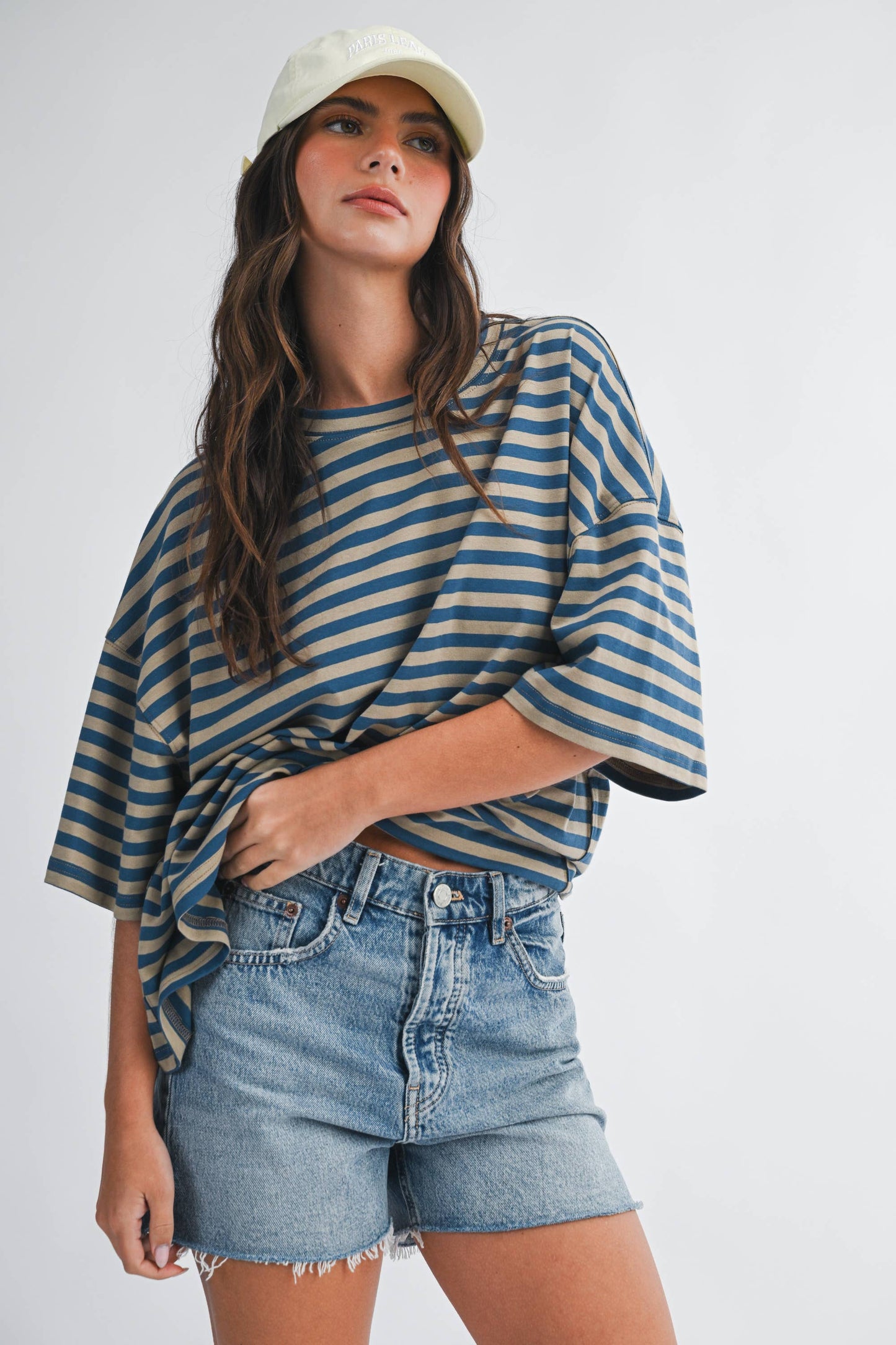 Oversized Stripe Boyfriend Tee I Oat
