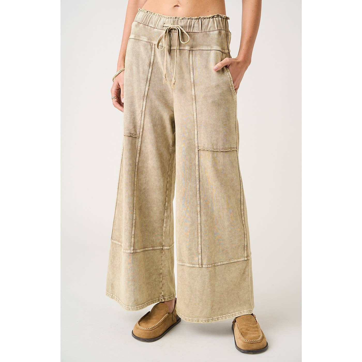 Mineral Wash Seam Detail Pants I Peri Blue