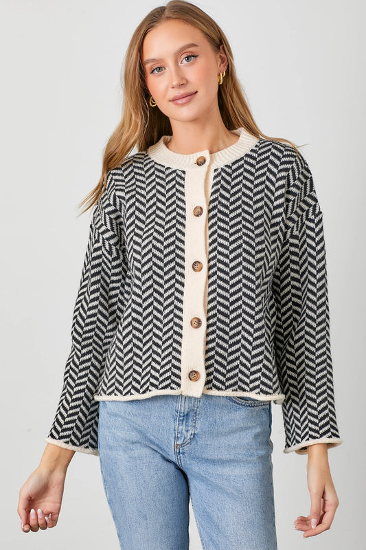 Jacquard Knit Sweater Cardigan