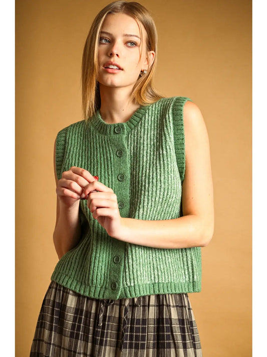 Evergreen Knit Button Vest