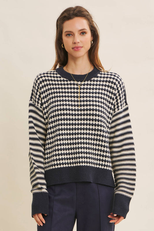 Navy Mixed Knit Stripe Pullover