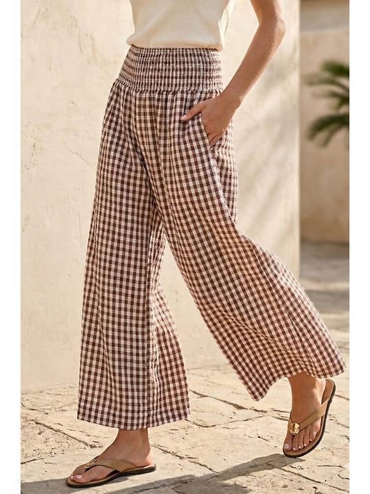 Gingham Linen Wide Leg Pants