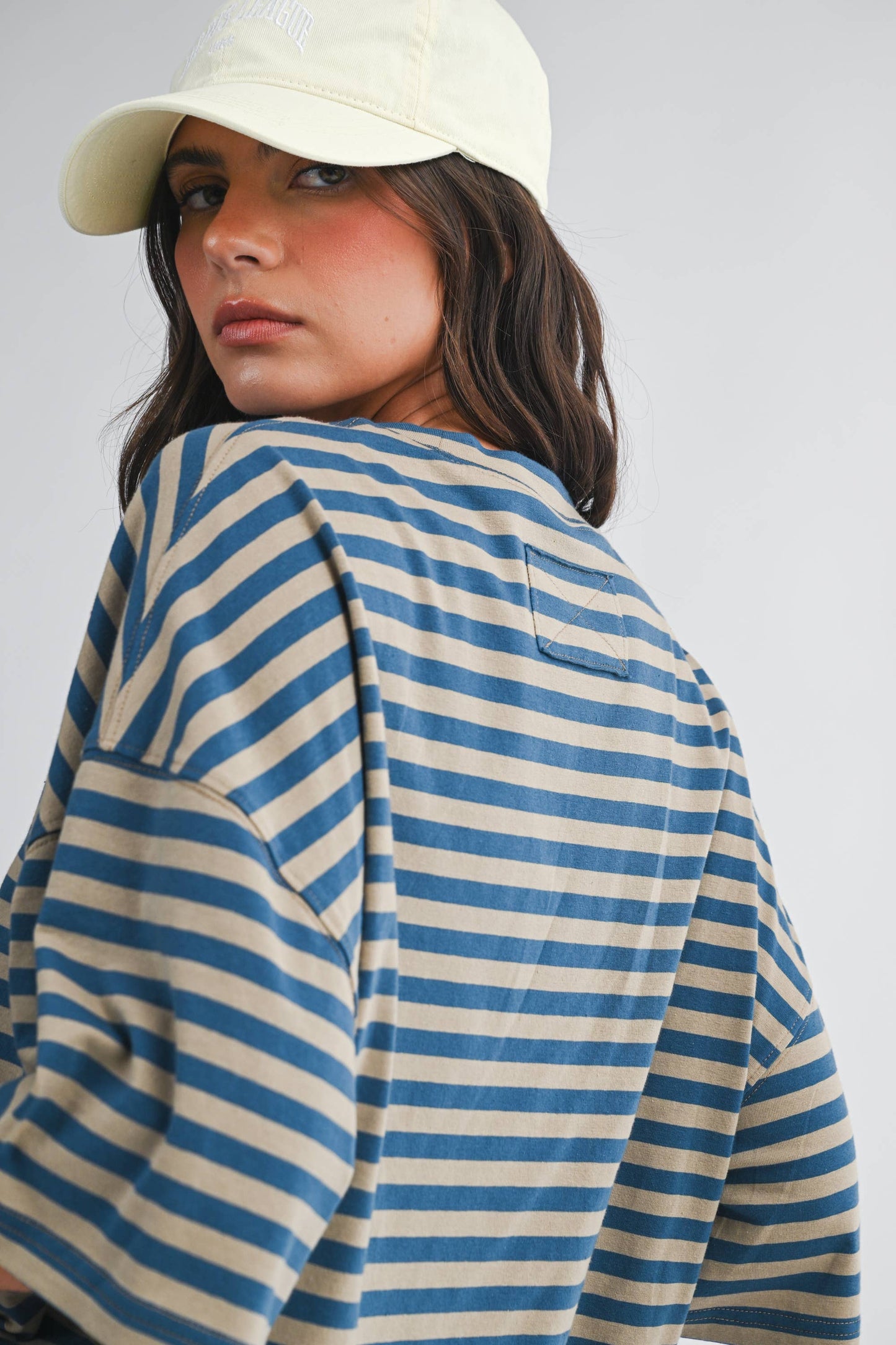 Oversized Stripe Boyfriend Tee I Oat