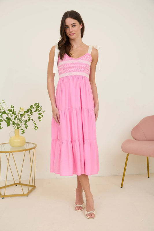 Embroidered Ribbon Tie Dress