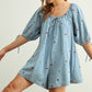 Embroidered Denim Romper