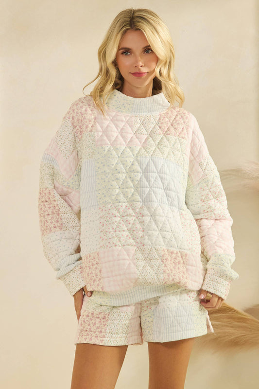 Quilted Floral Mockneck