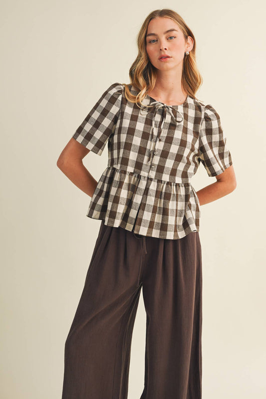 Gingham Peplum Blouse