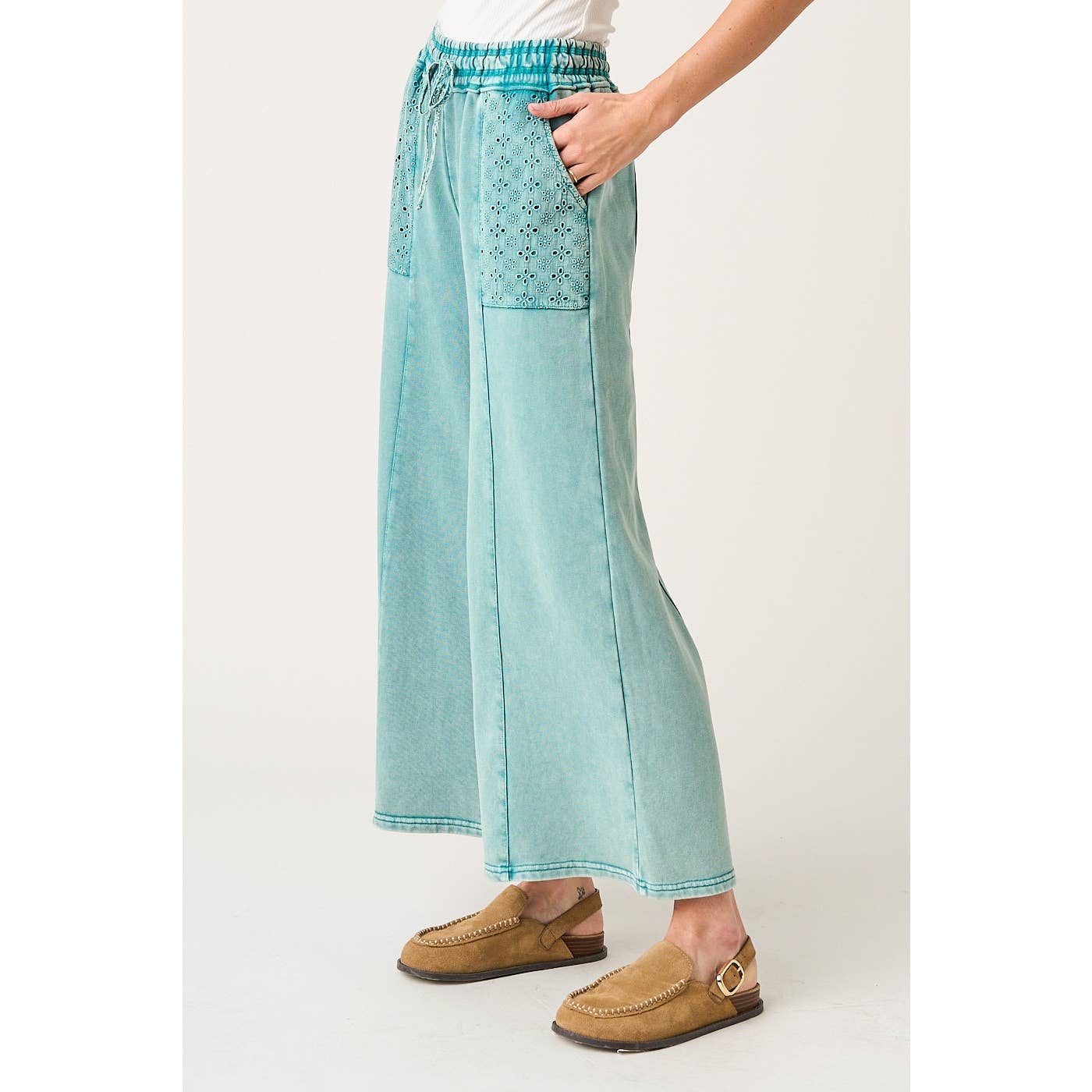 Eyelet Lace Pocket Wide Leg Pants