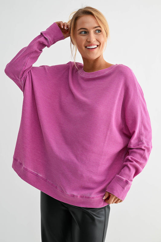 Orchid Waffle Ribbed Pullover
