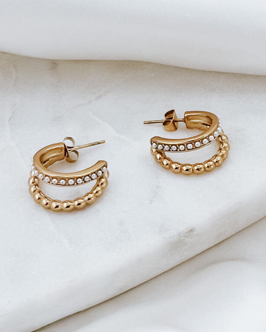 Enzo Gold Pearl Hoop Earrings