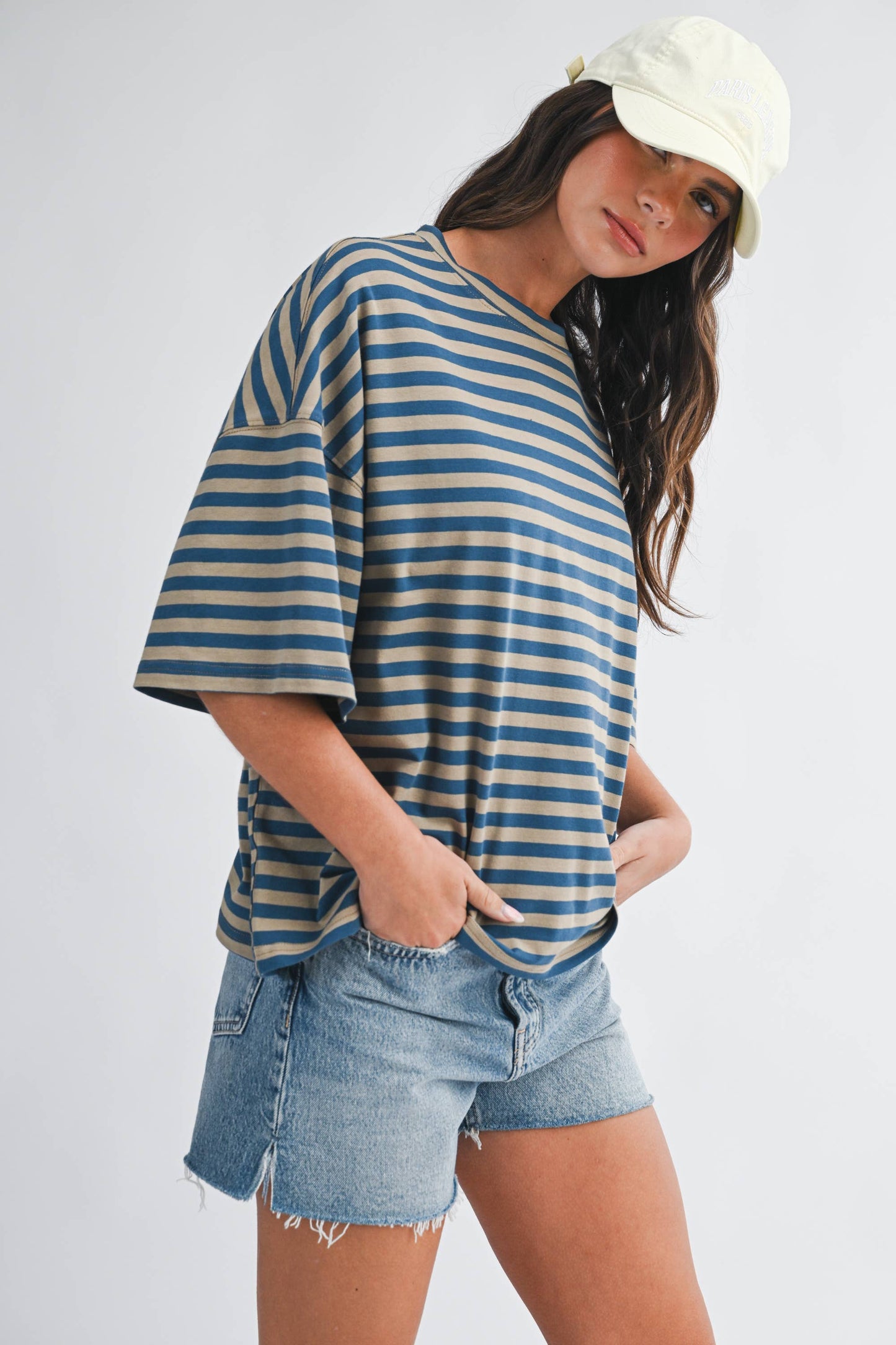 Oversized Stripe Boyfriend Tee I Gray