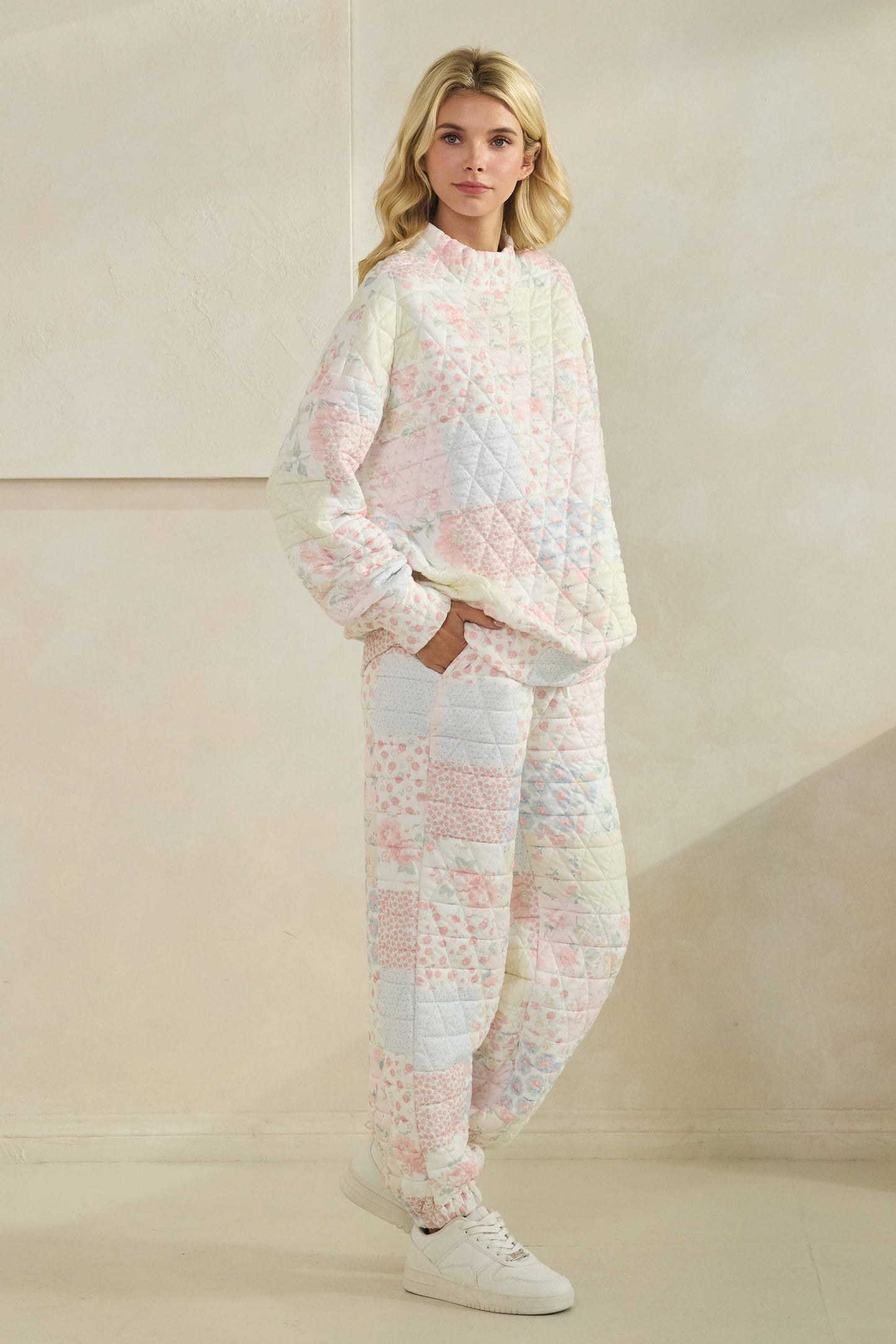 Quilted Floral Mockneck