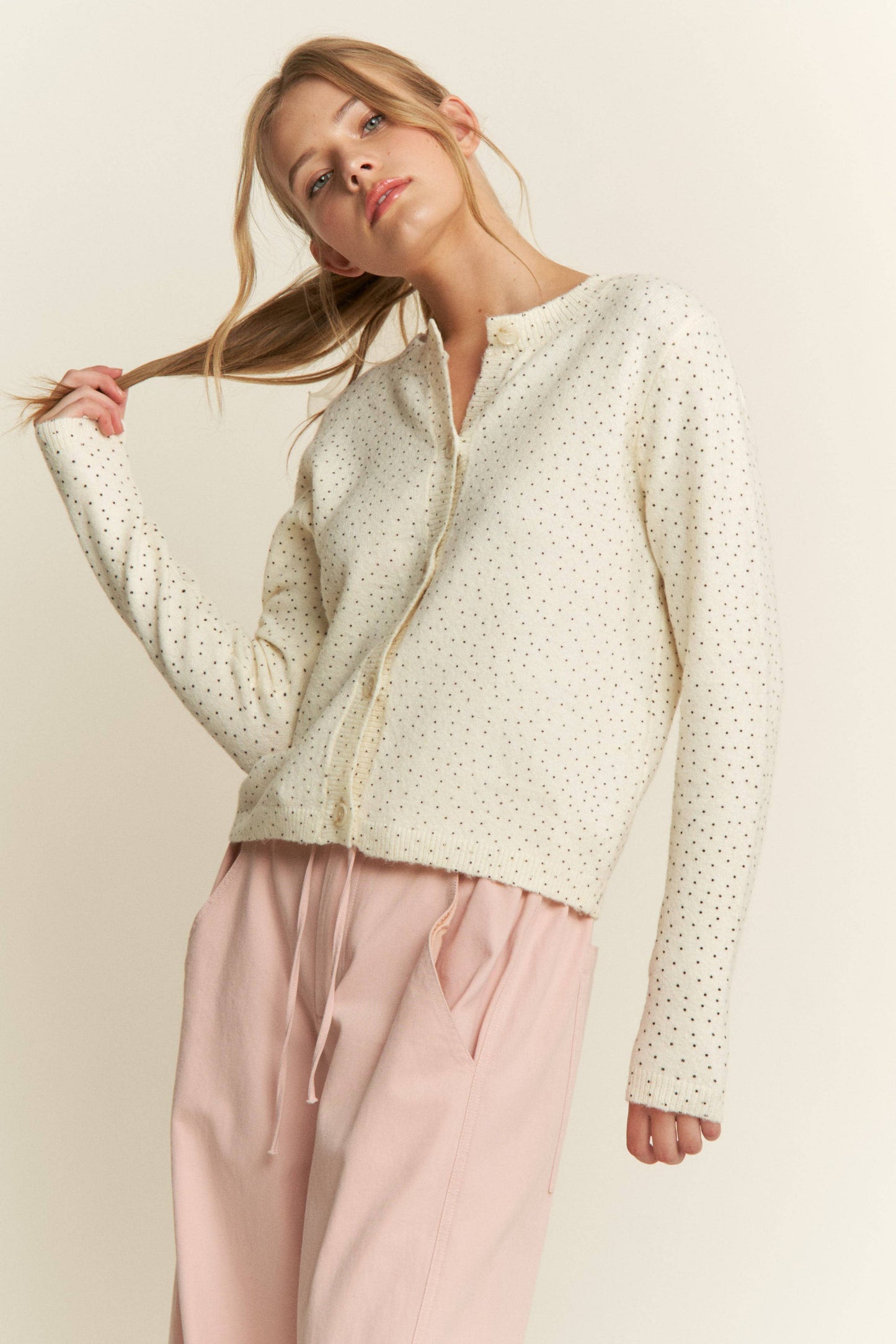 Polka Dot Knit Cardigan — Grey