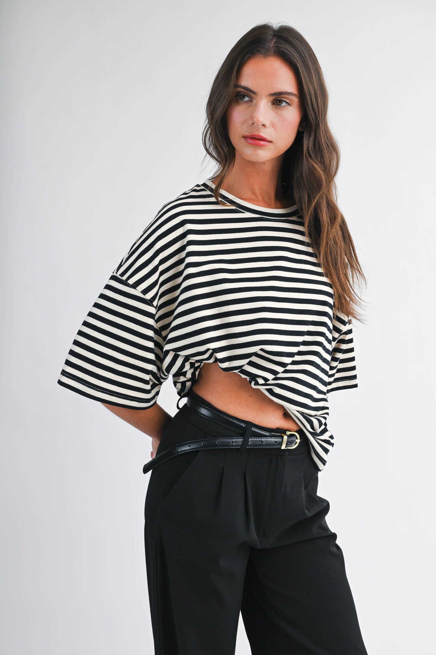 Oversized Stripe Boyfriend Tee I Blue