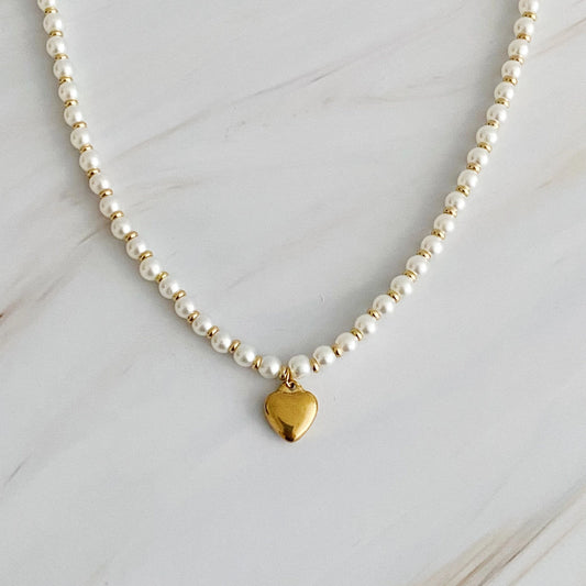 Pearl and Gold Heart Necklace
