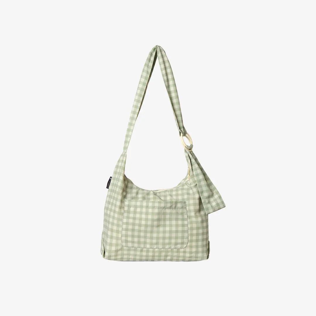 Green Gingham Small Slouchy Shoulder Bag