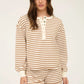 Taupe Stripe Henley Long Sleeve Top