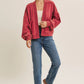 Burnt Red Mineral-Washed French Terry Cardigan