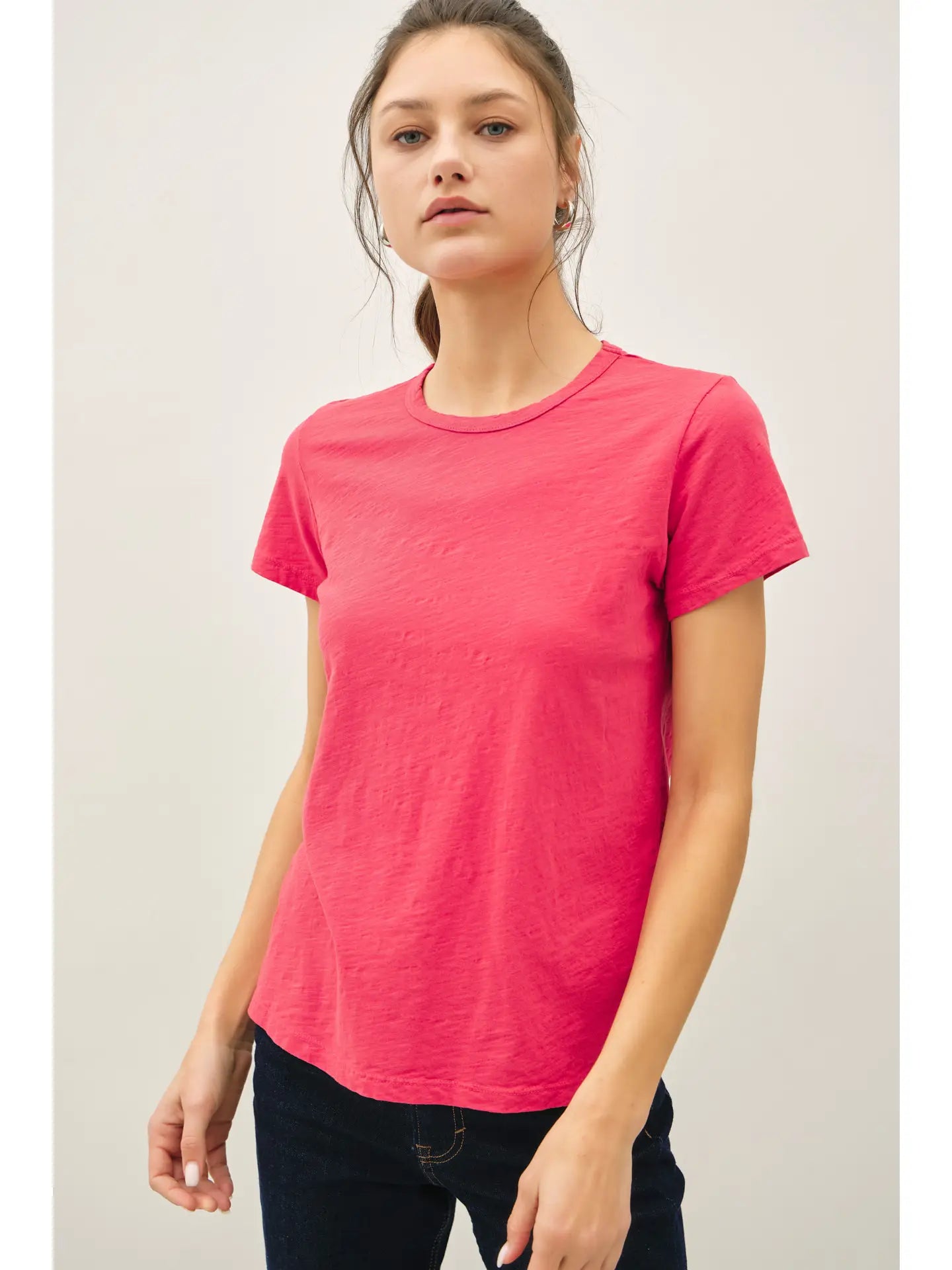 Vintage Wash Cotton Tee I Cranberry