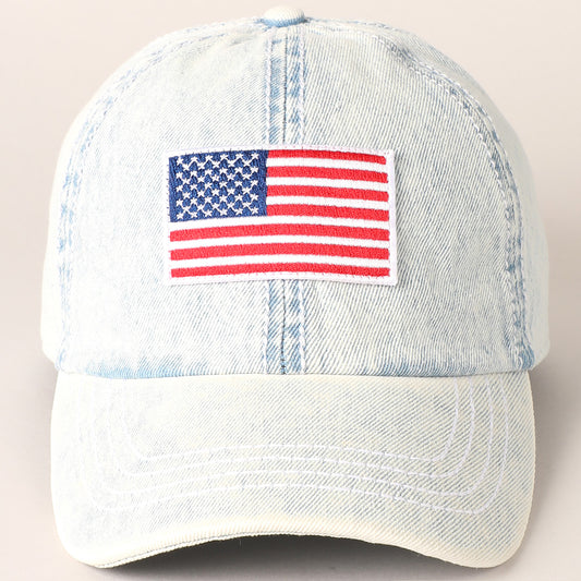 American Flag Patch Denim Cap