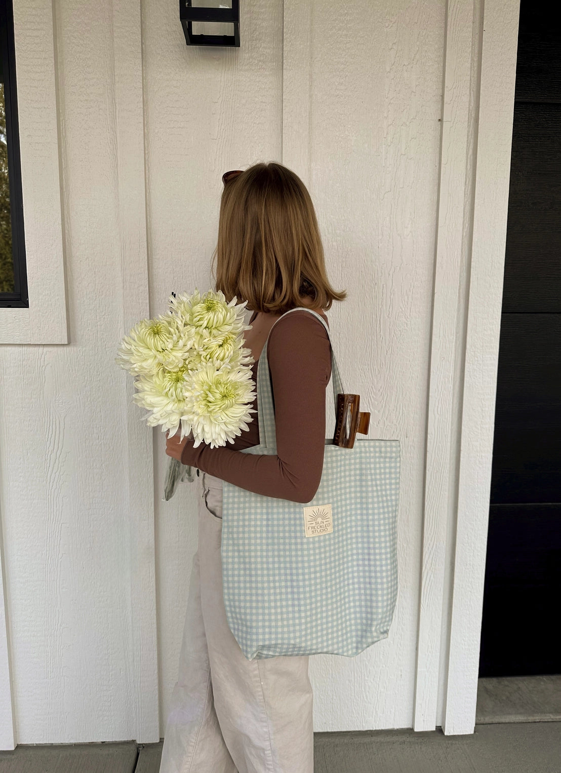 Blue Gingham Tote Bag