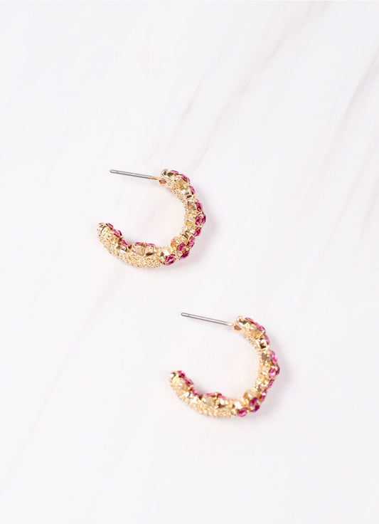 Embellished Hoop Earrings - Fuchsia