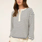 Navy Stripe Henley Long Sleeve Top