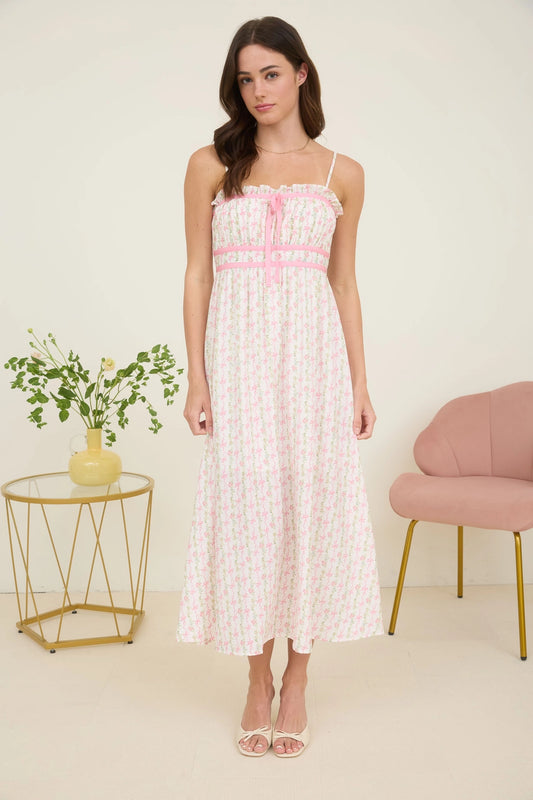 Floral Bow Pattern Midi Dress