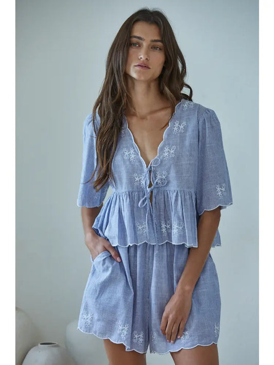Embroidered Peplum Blouse