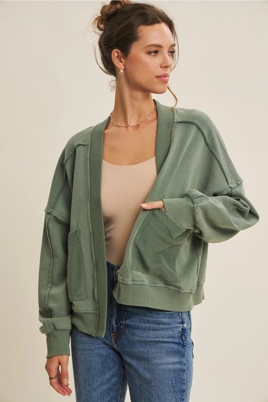 Mineral-Washed French Terry Cardigan