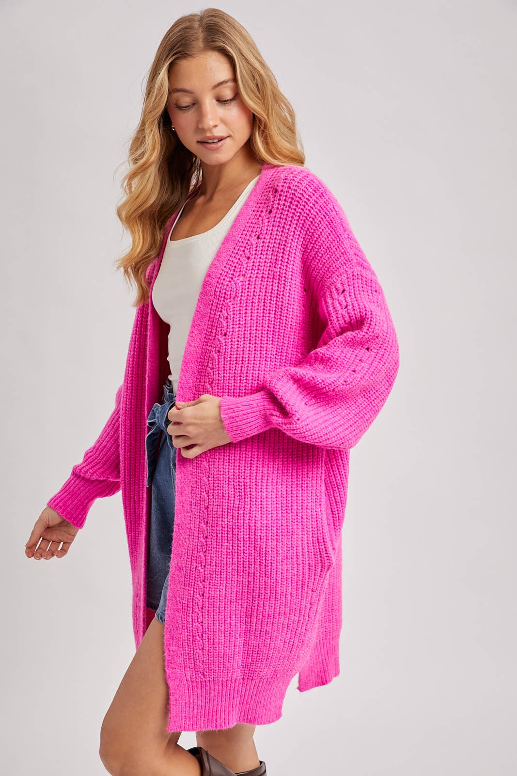 Longline Sweater Knit Cardigan – Hot Pink