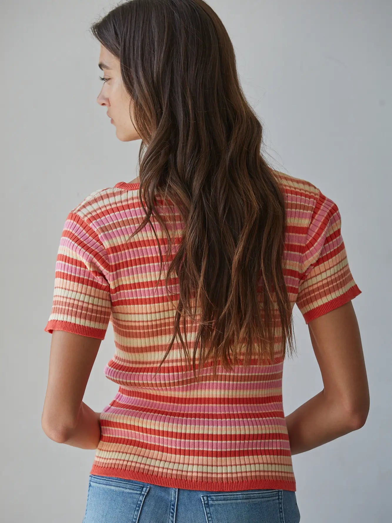 Knit Multi Color Short Sleeve Sweater