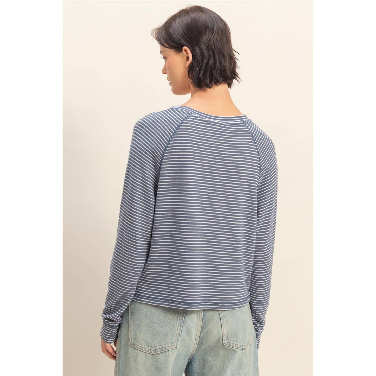 Striped Raglan Long Sleeve Top I Cream/Black