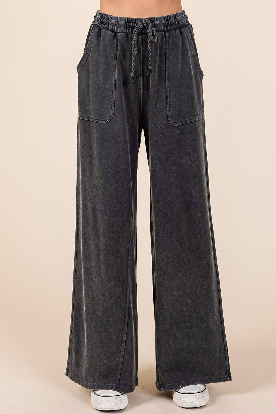 French Terry Wide Leg Pants I Blue