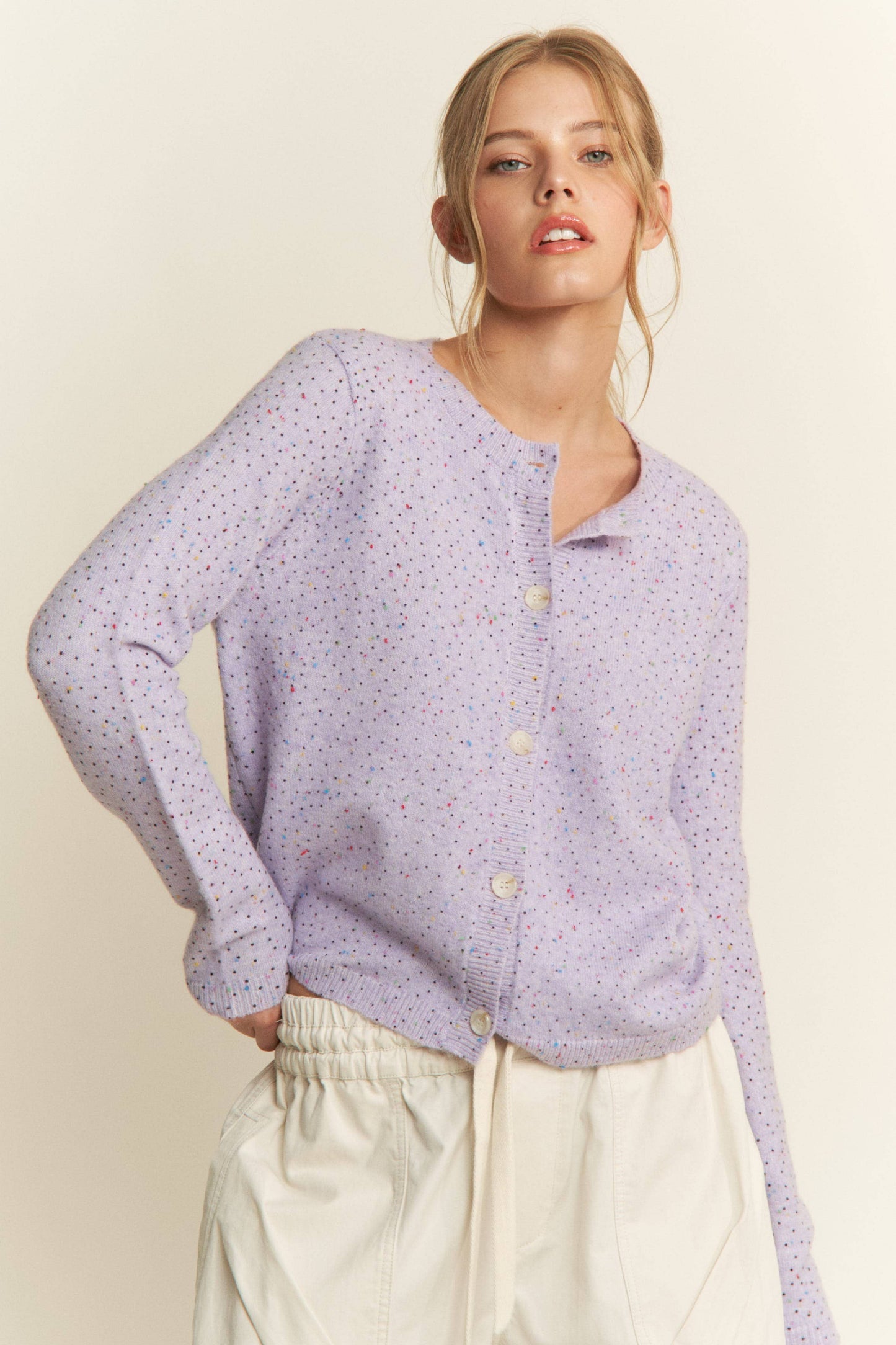 Polka Dot Knit Cardigan — Grey