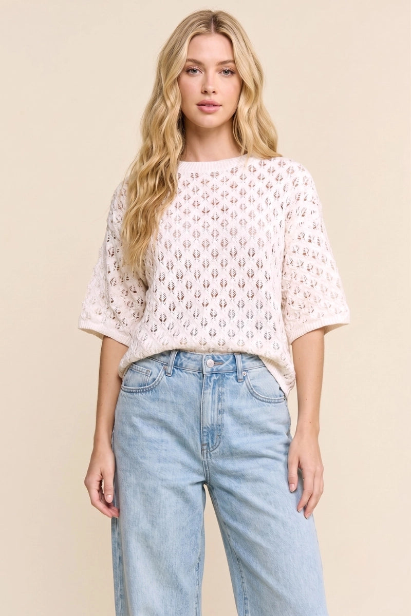 Open Knit Drop Shoulder Top