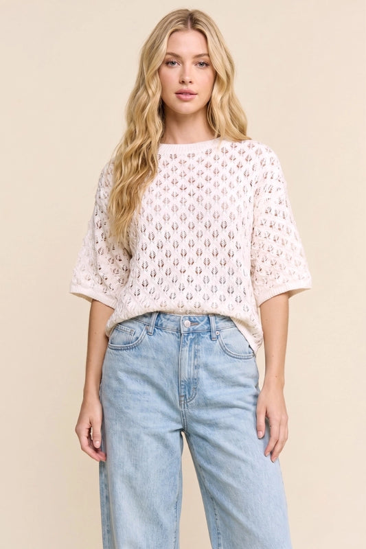 Open Knit Drop Shoulder Top