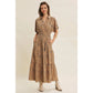 Vintage Inspired Textured Floral Maxi Dress with Dolman Slvs