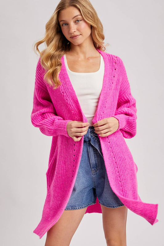 Longline Sweater Knit Cardigan – Hot Pink