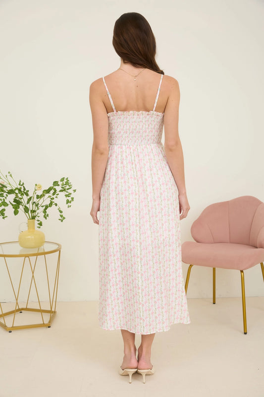 Floral Bow Pattern Midi Dress