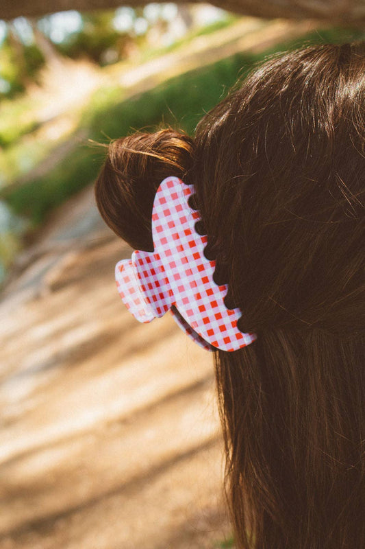 Gingham Claw Clip: Red