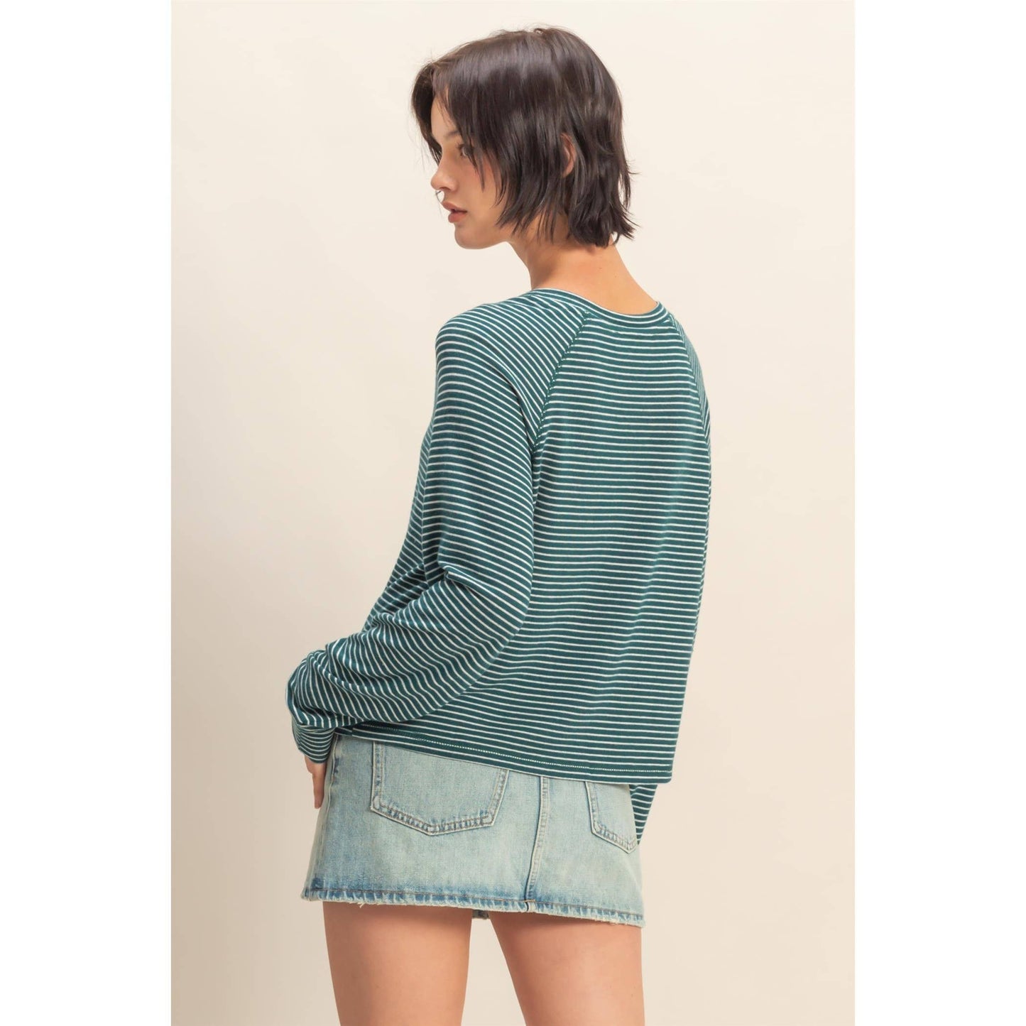 Striped Raglan Long Sleeve Top I Black/Cream