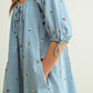 Embroidered Denim Romper