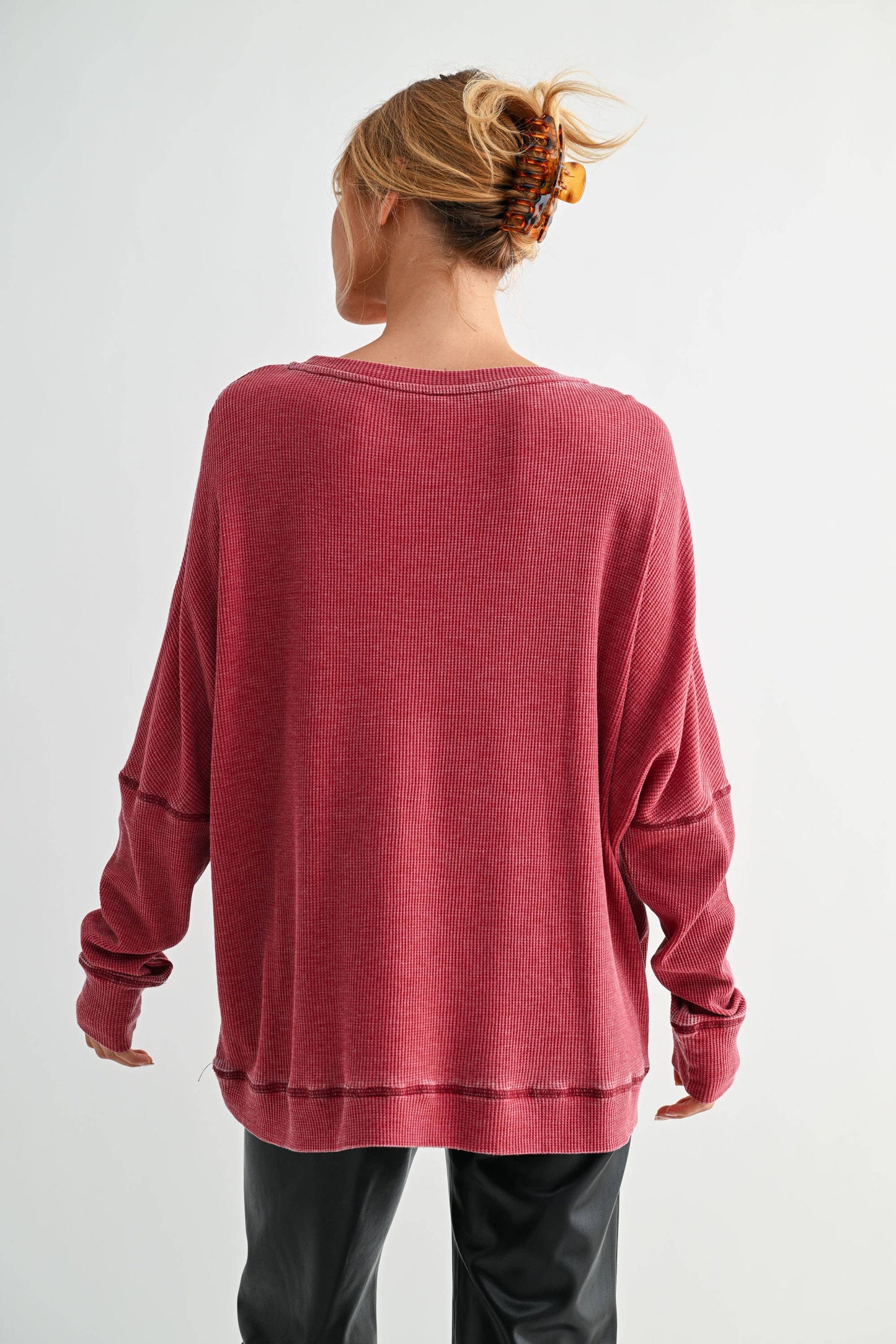 Navy Waffle Ribbed Pullover