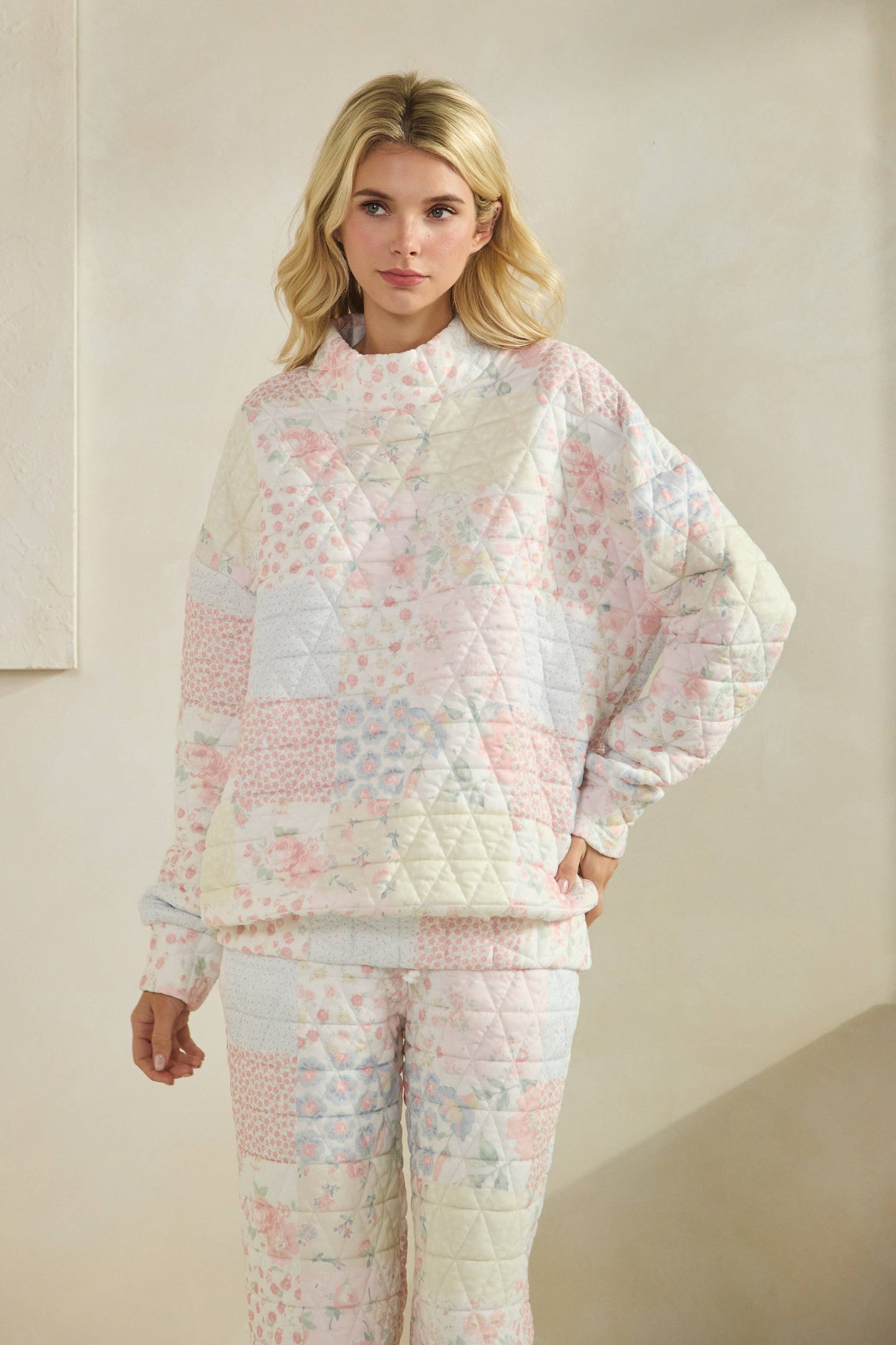 Quilted Floral Mockneck